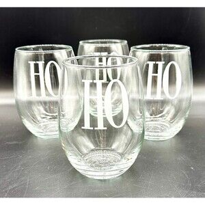 Set of 4 Susquehanna Glass Company 21 Oz Stemless Goblets Christmas HO Glasses